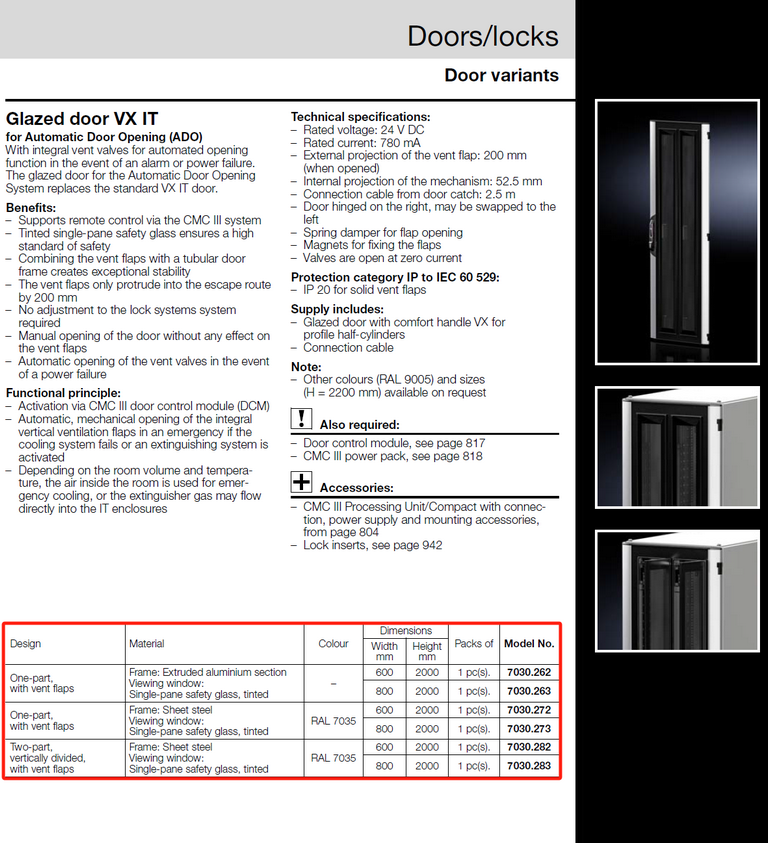 VX IT7030273 rittal enclosures VX IT divided sheet steel door (ADO),WxH