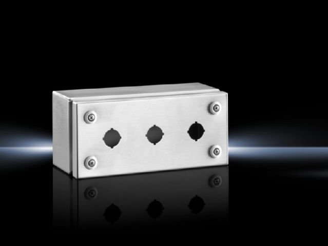 SM2384030 Rittal enclosures Switch housings Stainless steel Width 220mm Height 100mm Depth 90mm 3 switch cut-outs Stainless steel 1.4301 (AISI 304) - Rittal air conditioning Rittal electric cabinet Rittal busbar Rittal fan Rittal PDU SM2384.030